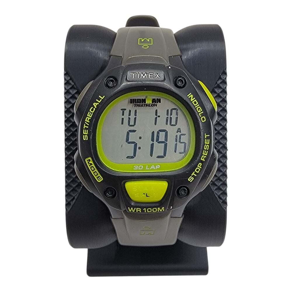Timex Ironman Triathlon 30 Lap Digital Watch Black Green Indiglo WR100m